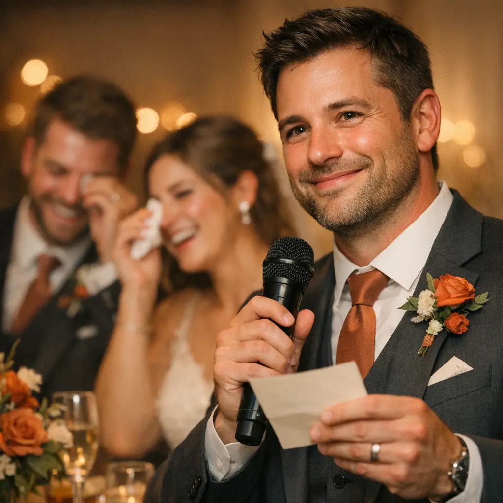 Best Man delivering a speech at a wedding